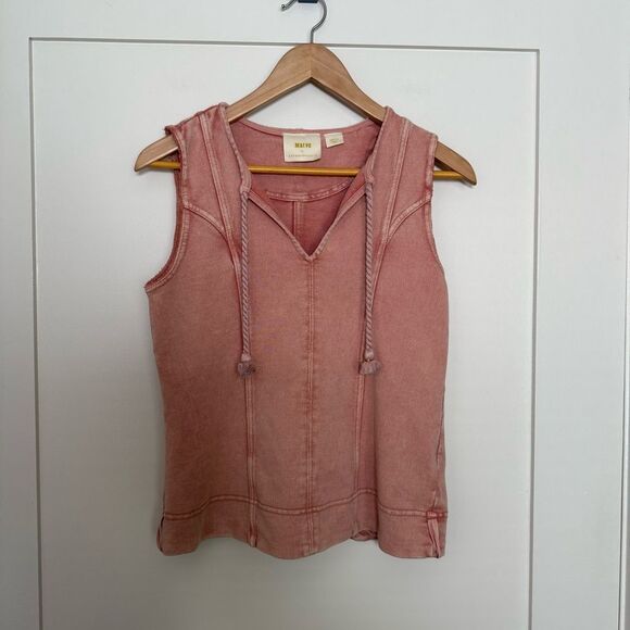 Maeve by Anthropologie Tank Top Womens Sz S Pink Sleeveless V Neck Tassel Cotton - Picture 1 of 10